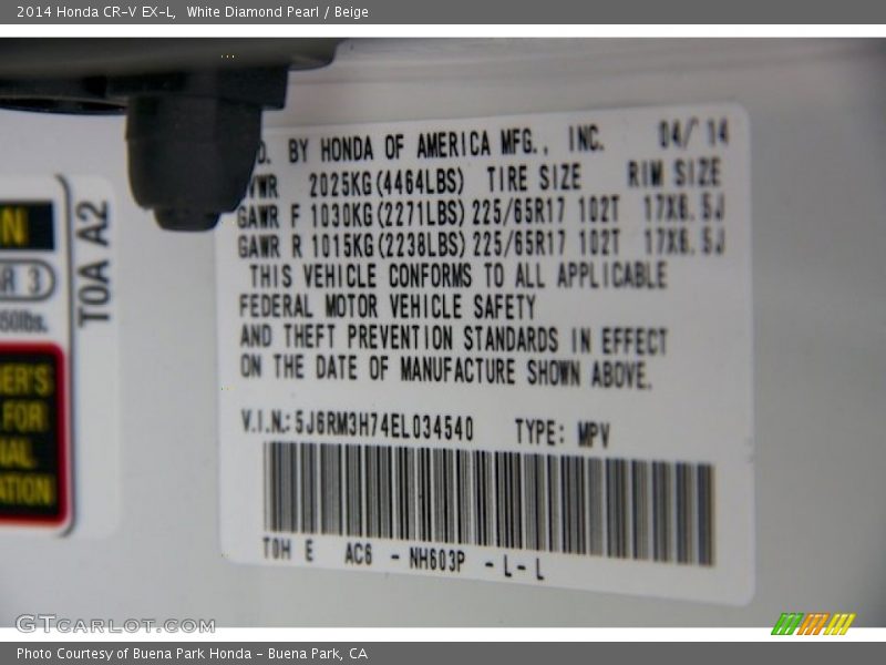 White Diamond Pearl / Beige 2014 Honda CR-V EX-L