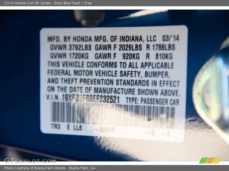 Dyno Blue Pearl / Gray 2014 Honda Civic EX Sedan