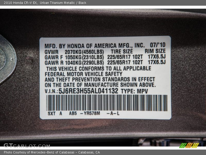 Urban Titanium Metallic / Black 2010 Honda CR-V EX