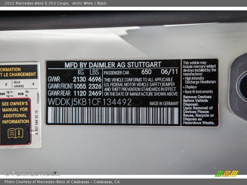 Arctic White / Black 2012 Mercedes-Benz E 350 Coupe