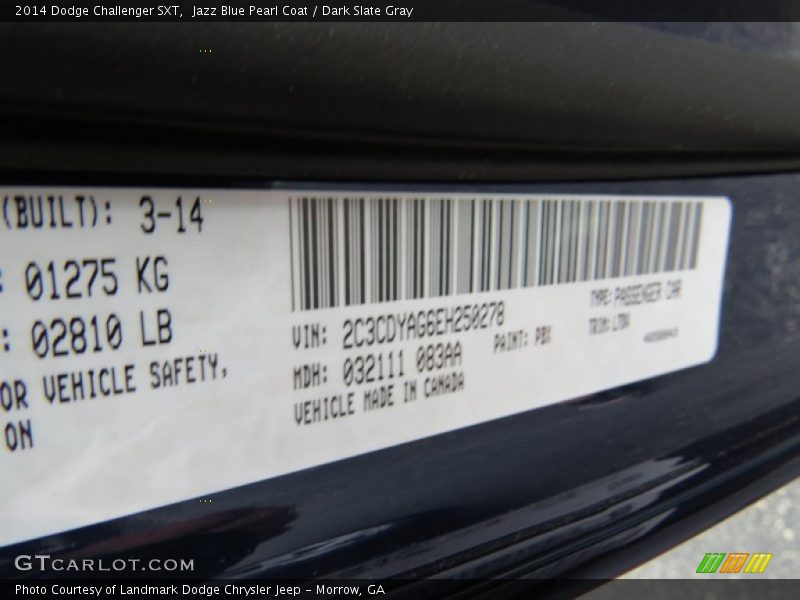 Jazz Blue Pearl Coat / Dark Slate Gray 2014 Dodge Challenger SXT