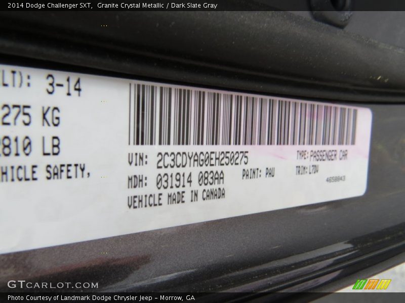 Granite Crystal Metallic / Dark Slate Gray 2014 Dodge Challenger SXT