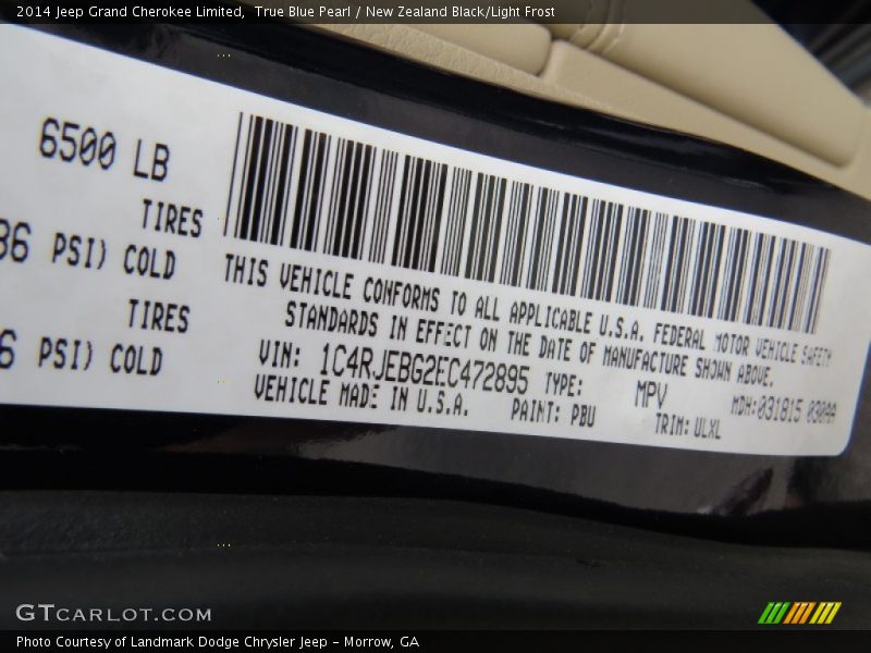 True Blue Pearl / New Zealand Black/Light Frost 2014 Jeep Grand Cherokee Limited