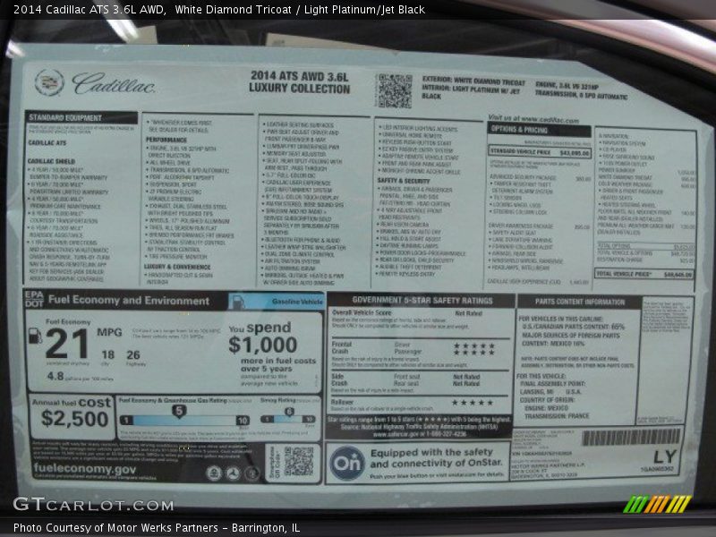 White Diamond Tricoat / Light Platinum/Jet Black 2014 Cadillac ATS 3.6L AWD