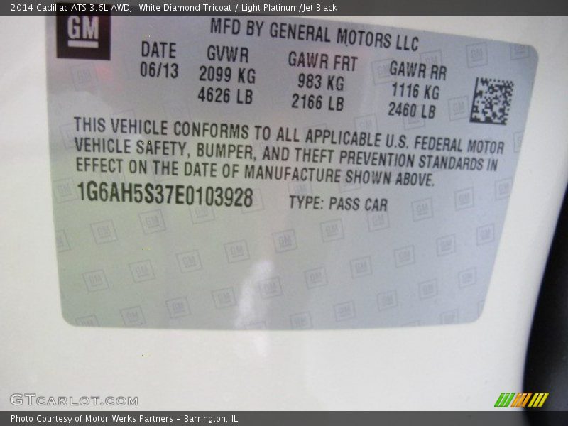 White Diamond Tricoat / Light Platinum/Jet Black 2014 Cadillac ATS 3.6L AWD