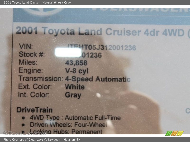 Natural White / Gray 2001 Toyota Land Cruiser