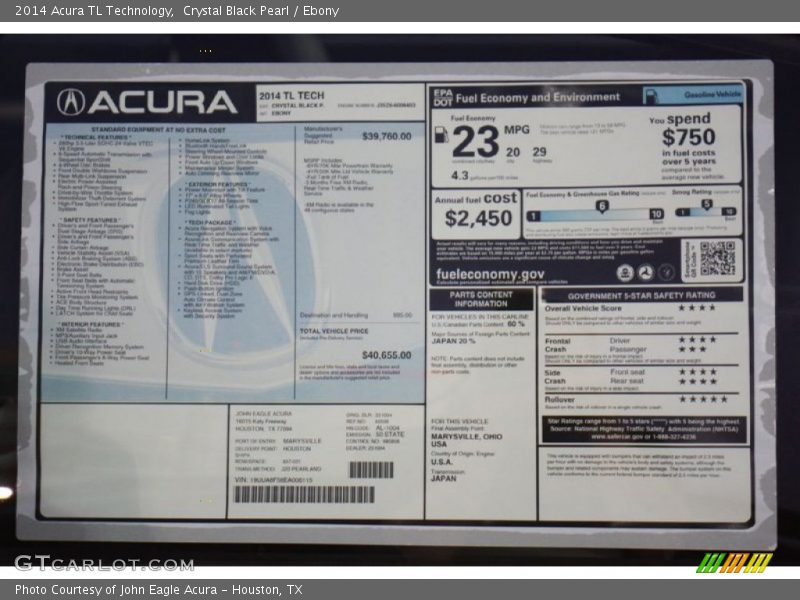 Crystal Black Pearl / Ebony 2014 Acura TL Technology