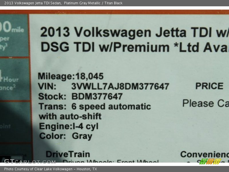 Platinum Gray Metallic / Titan Black 2013 Volkswagen Jetta TDI Sedan