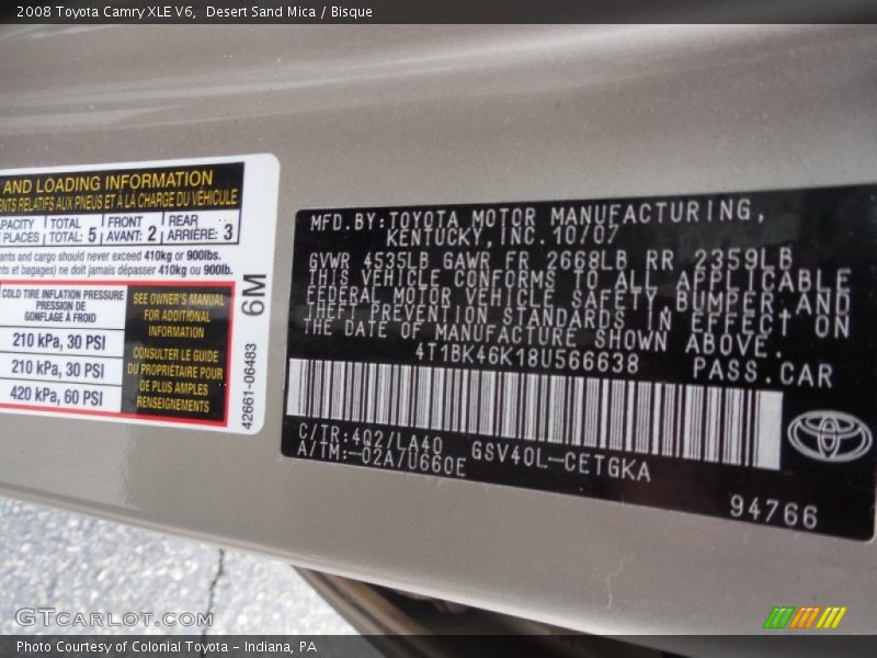 Desert Sand Mica / Bisque 2008 Toyota Camry XLE V6