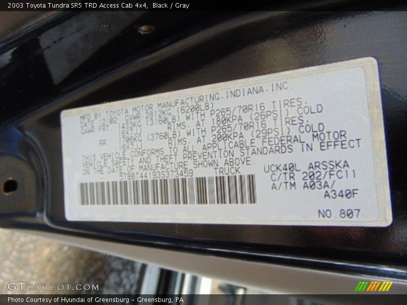 Black / Gray 2003 Toyota Tundra SR5 TRD Access Cab 4x4