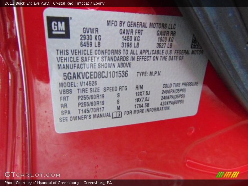 Crystal Red Tintcoat / Ebony 2012 Buick Enclave AWD