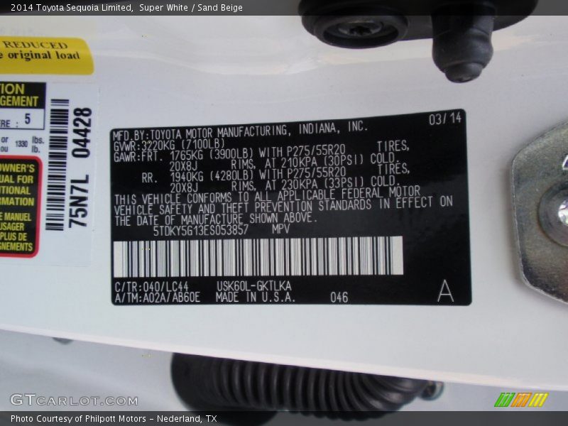 Super White / Sand Beige 2014 Toyota Sequoia Limited