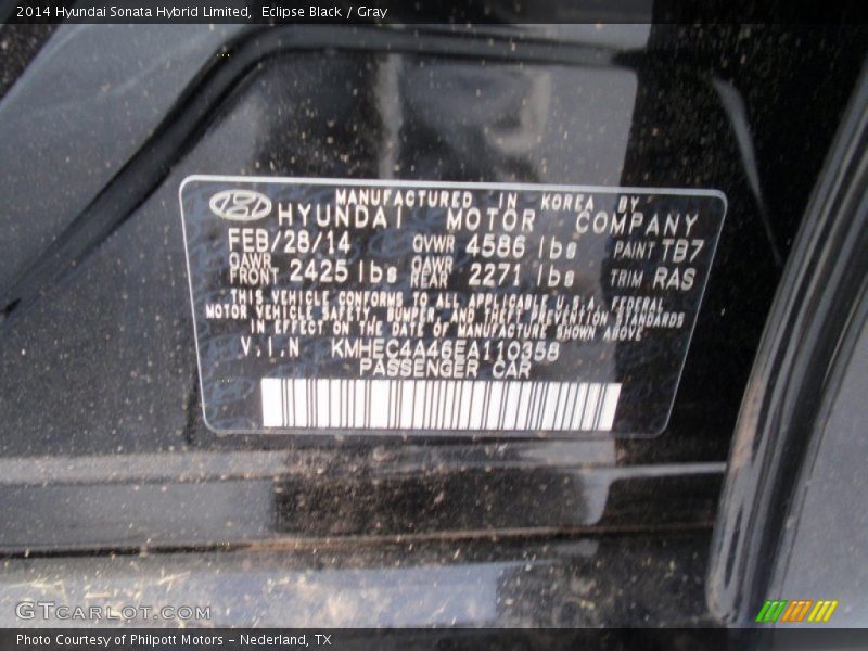Eclipse Black / Gray 2014 Hyundai Sonata Hybrid Limited