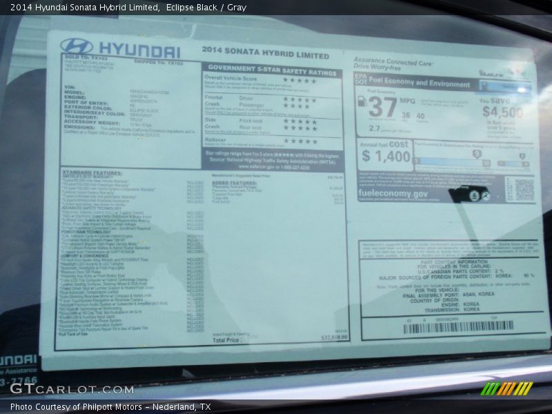Eclipse Black / Gray 2014 Hyundai Sonata Hybrid Limited