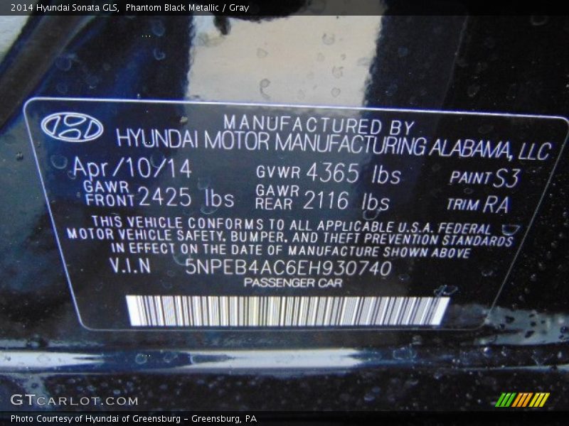 Phantom Black Metallic / Gray 2014 Hyundai Sonata GLS
