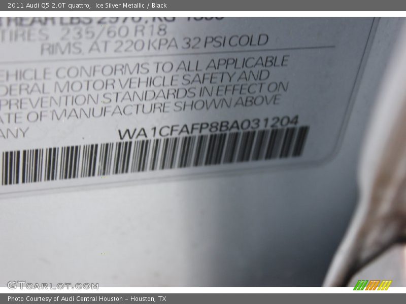 Ice Silver Metallic / Black 2011 Audi Q5 2.0T quattro