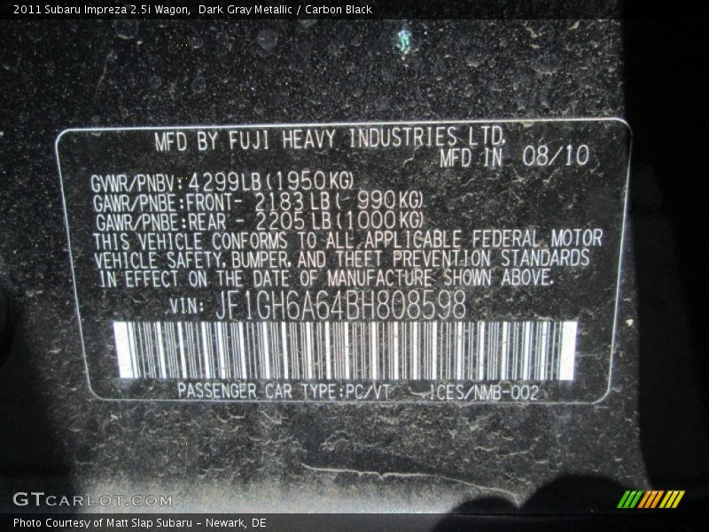 Dark Gray Metallic / Carbon Black 2011 Subaru Impreza 2.5i Wagon