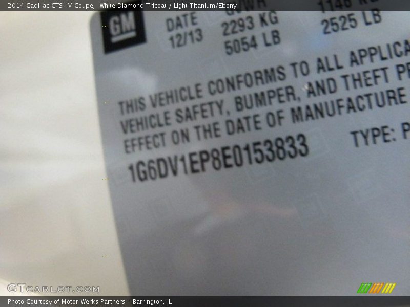 White Diamond Tricoat / Light Titanium/Ebony 2014 Cadillac CTS -V Coupe