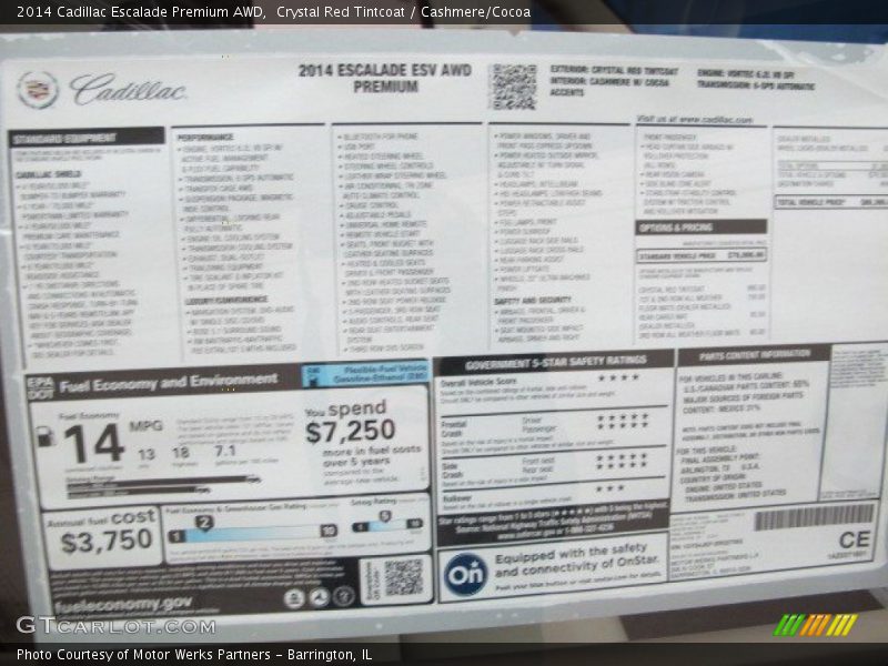 Crystal Red Tintcoat / Cashmere/Cocoa 2014 Cadillac Escalade Premium AWD