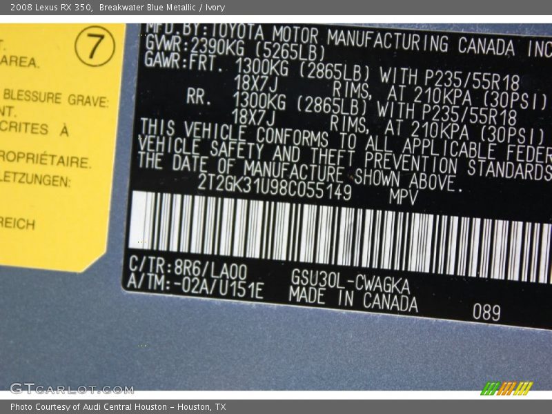 Breakwater Blue Metallic / Ivory 2008 Lexus RX 350