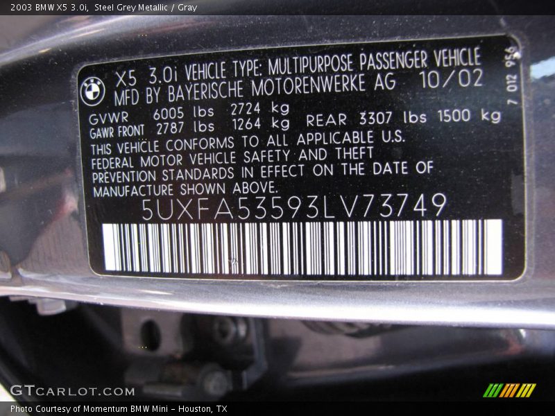 Steel Grey Metallic / Gray 2003 BMW X5 3.0i