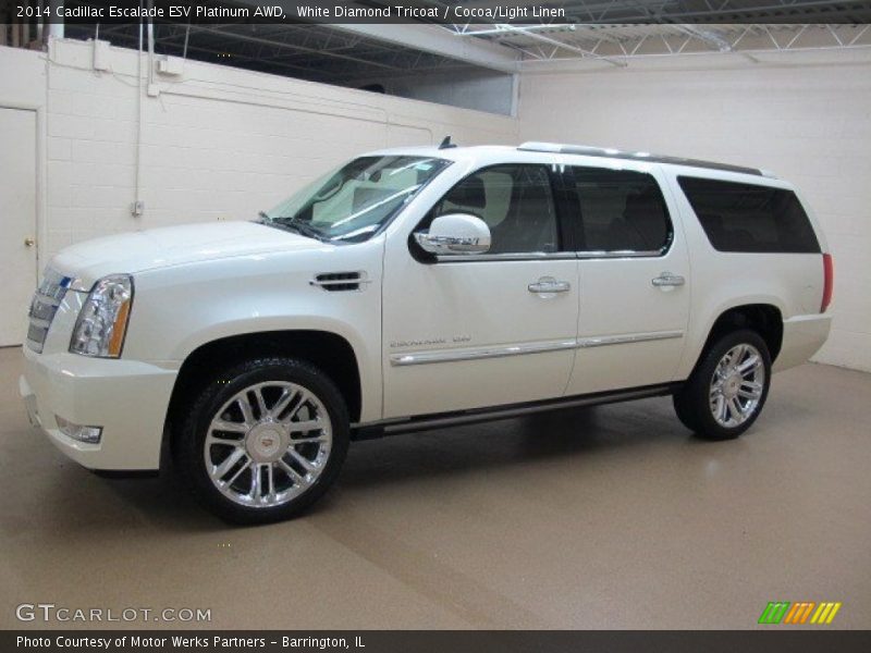 White Diamond Tricoat / Cocoa/Light Linen 2014 Cadillac Escalade ESV Platinum AWD