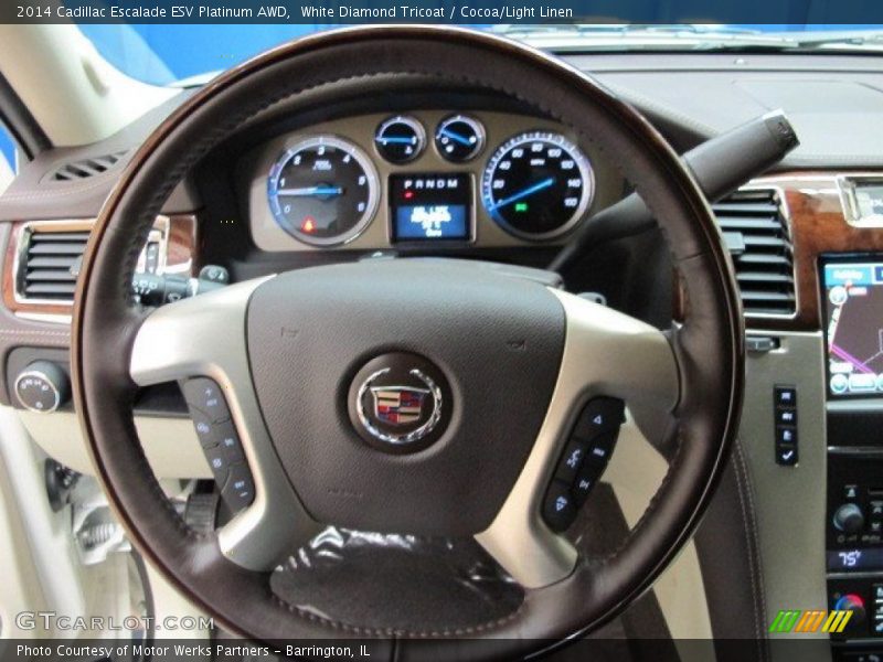 White Diamond Tricoat / Cocoa/Light Linen 2014 Cadillac Escalade ESV Platinum AWD