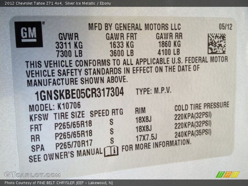Silver Ice Metallic / Ebony 2012 Chevrolet Tahoe Z71 4x4