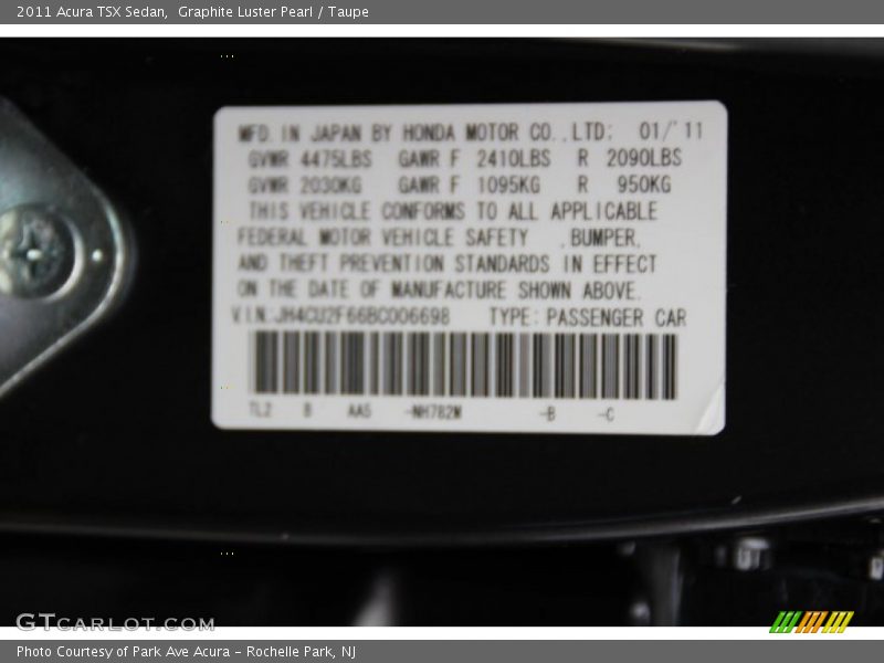 Graphite Luster Pearl / Taupe 2011 Acura TSX Sedan