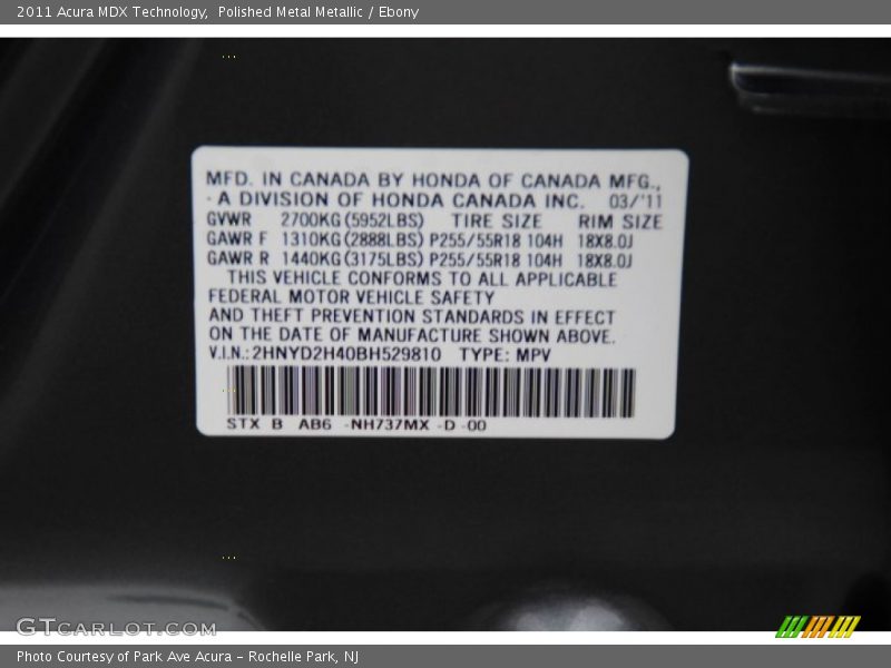 Polished Metal Metallic / Ebony 2011 Acura MDX Technology