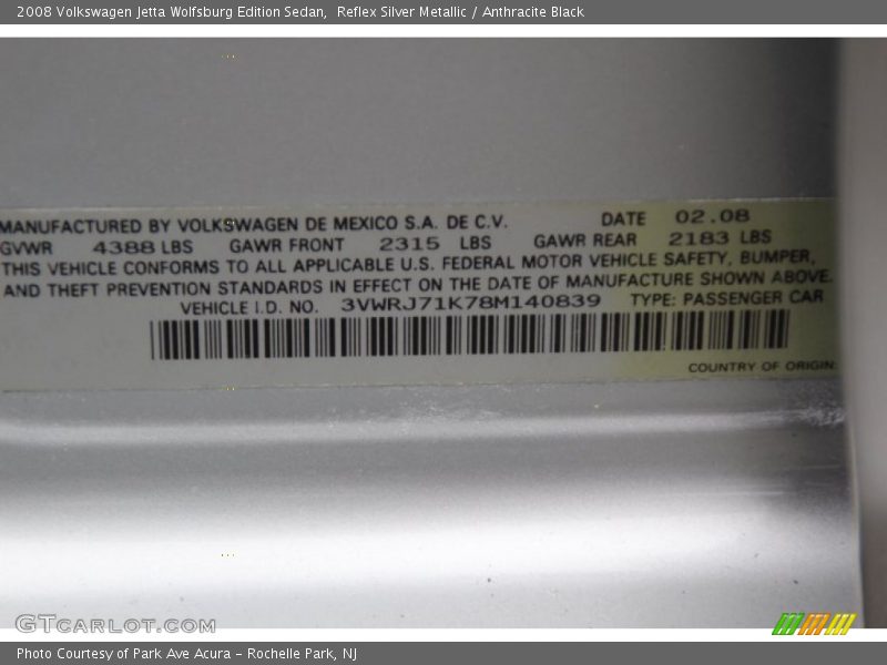 Reflex Silver Metallic / Anthracite Black 2008 Volkswagen Jetta Wolfsburg Edition Sedan