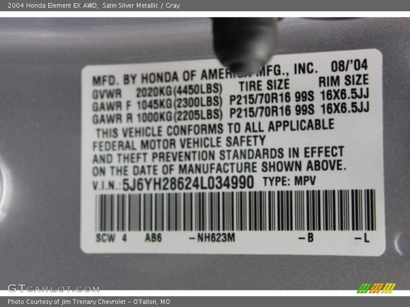 Satin Silver Metallic / Gray 2004 Honda Element EX AWD