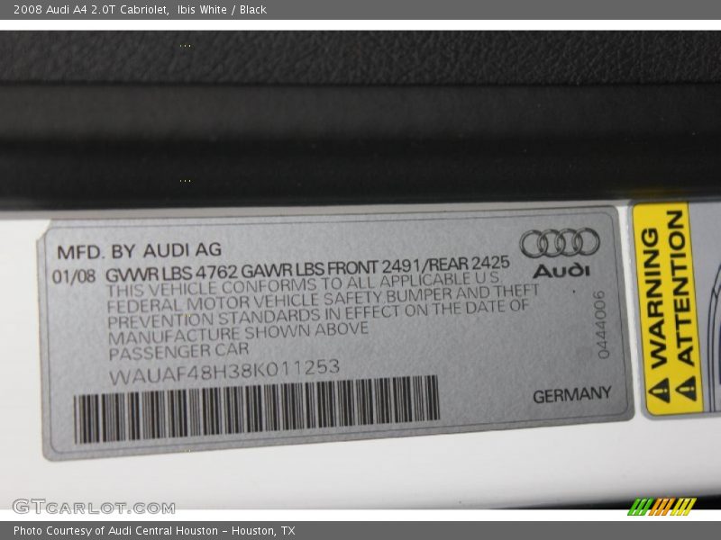 Ibis White / Black 2008 Audi A4 2.0T Cabriolet