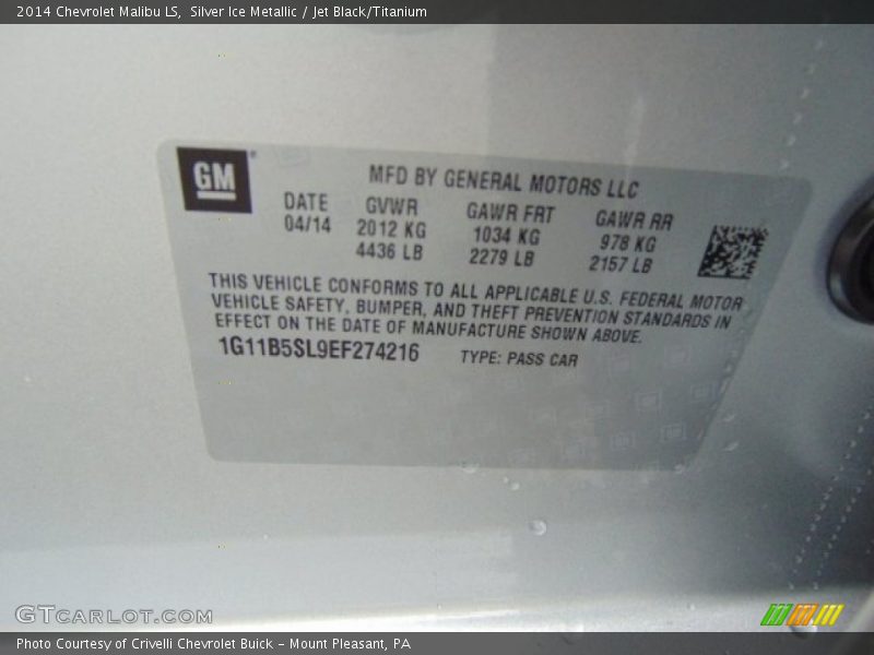 Silver Ice Metallic / Jet Black/Titanium 2014 Chevrolet Malibu LS