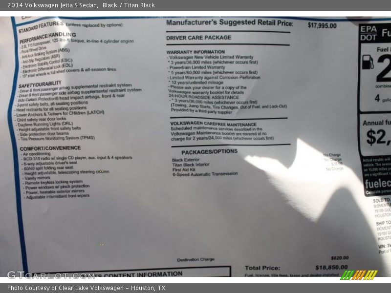 Black / Titan Black 2014 Volkswagen Jetta S Sedan