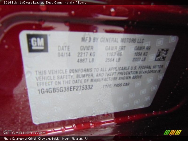 Deep Garnet Metallic / Ebony 2014 Buick LaCrosse Leather