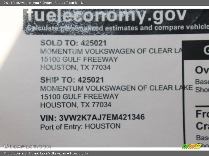 Black / Titan Black 2014 Volkswagen Jetta S Sedan