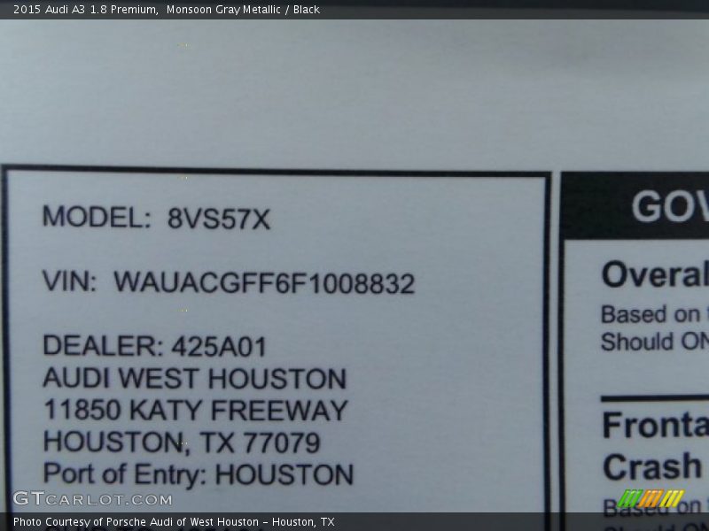 Monsoon Gray Metallic / Black 2015 Audi A3 1.8 Premium