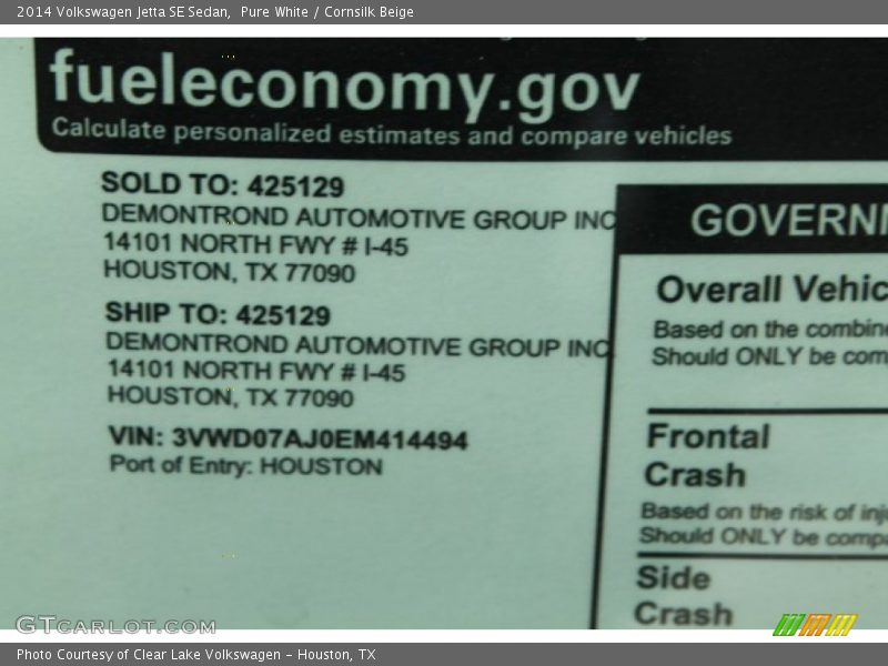 Pure White / Cornsilk Beige 2014 Volkswagen Jetta SE Sedan