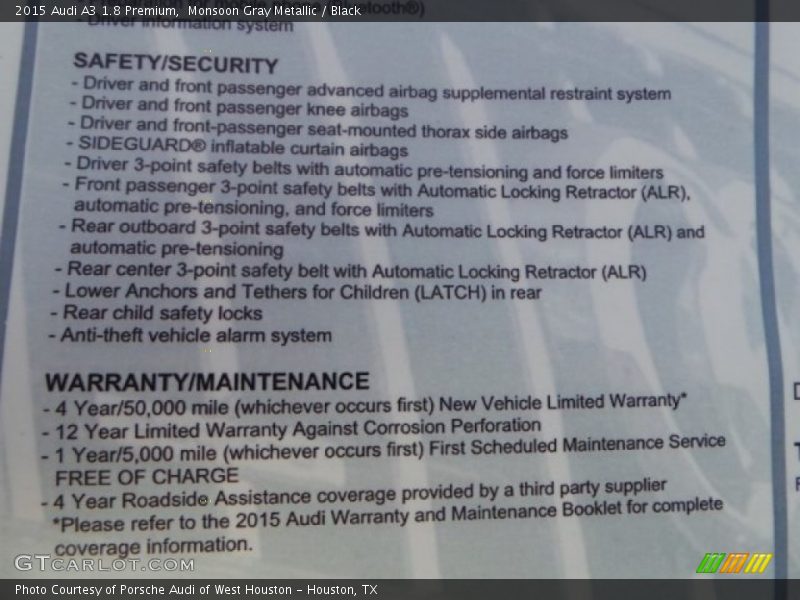 Monsoon Gray Metallic / Black 2015 Audi A3 1.8 Premium