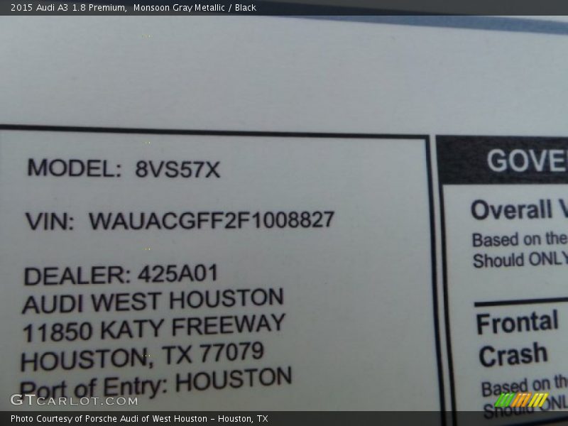 Monsoon Gray Metallic / Black 2015 Audi A3 1.8 Premium