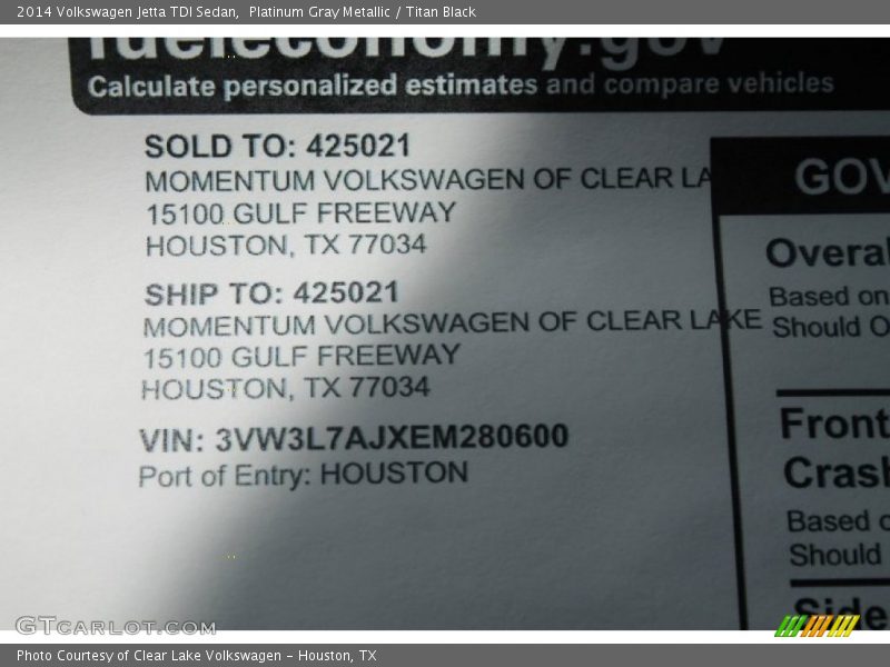Platinum Gray Metallic / Titan Black 2014 Volkswagen Jetta TDI Sedan