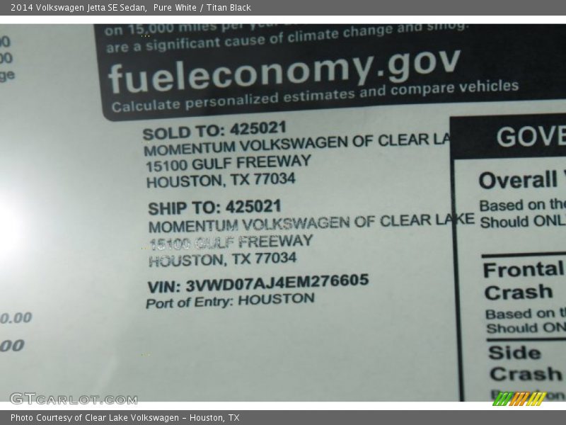 Pure White / Titan Black 2014 Volkswagen Jetta SE Sedan