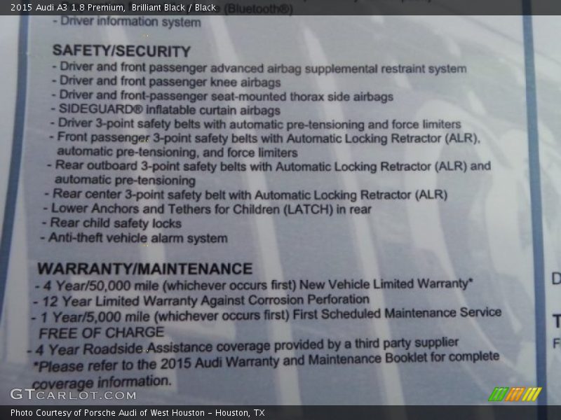 Brilliant Black / Black 2015 Audi A3 1.8 Premium