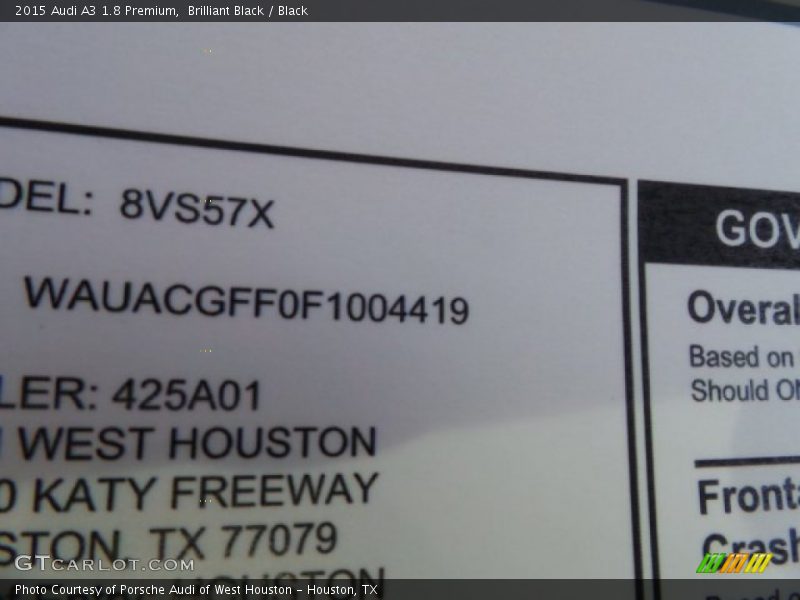 Brilliant Black / Black 2015 Audi A3 1.8 Premium