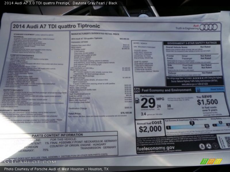  2014 A7 3.0 TDI quattro Prestige Window Sticker