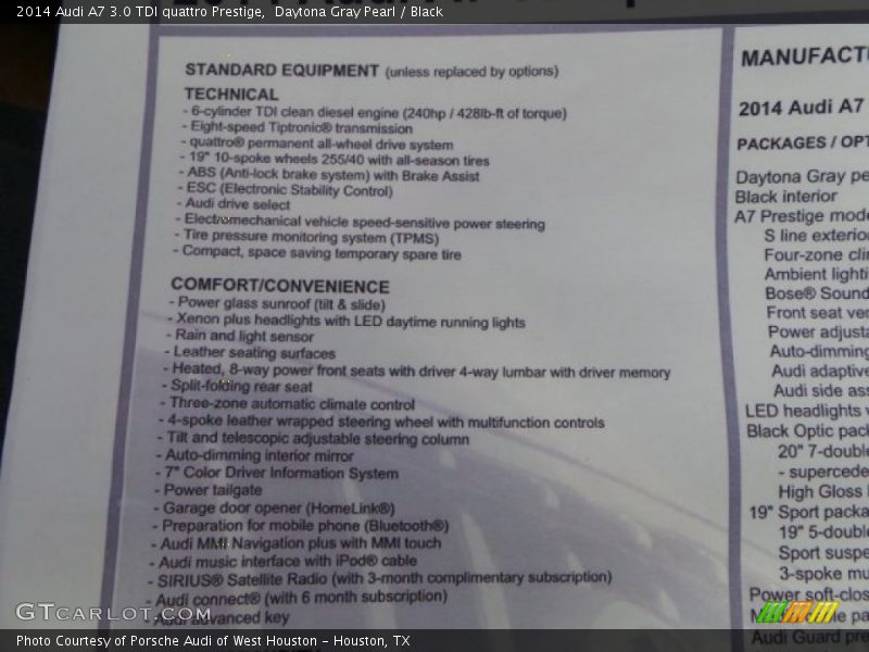  2014 A7 3.0 TDI quattro Prestige Window Sticker