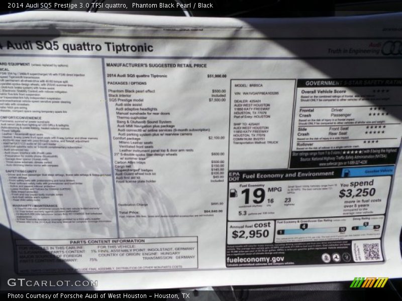  2014 SQ5 Prestige 3.0 TFSI quattro Window Sticker