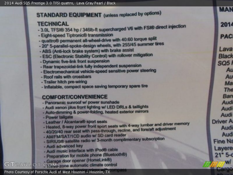 Lava Gray Pearl / Black 2014 Audi SQ5 Prestige 3.0 TFSI quattro