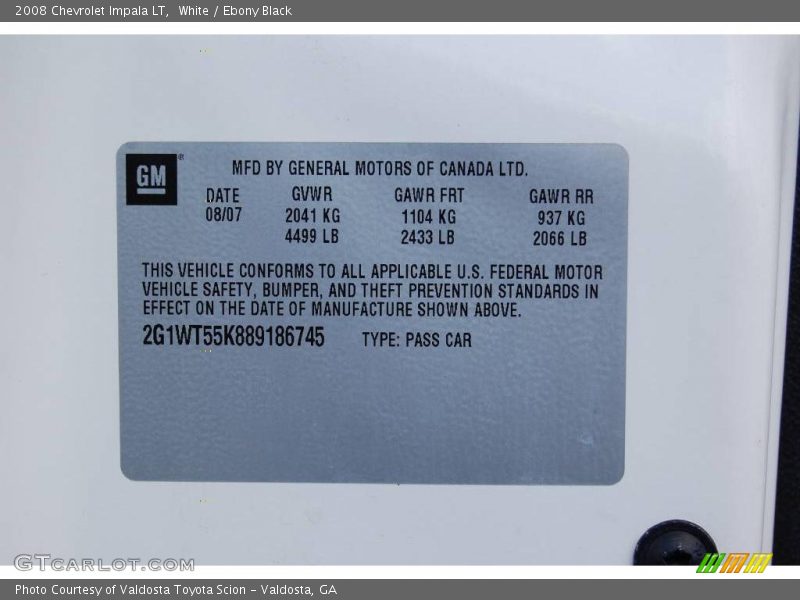 White / Ebony Black 2008 Chevrolet Impala LT